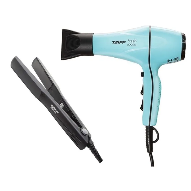 Kit taiff - secador de cabelo profissional style azul 2000W tiffany 127V + prancha ceramic 180ºC bv