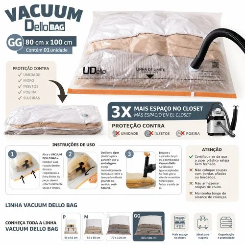 Saco Vácuo Grande 80x100cm Reutilizável Resistente Proteção Umidade Economia Espaço