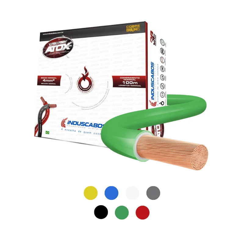 Cabo Flexível Atox 4mm² 750V Rolo 100m Induscabos Verde