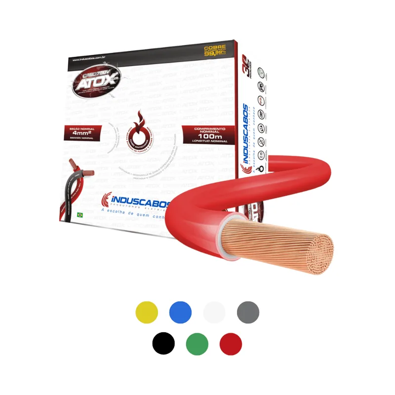 Cabo Flexível Atox 4mm² 750V Rolo 100m Induscabos Vermelho