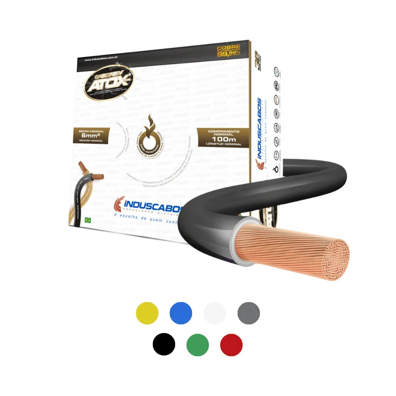 Cabo Flexível Atox 6mm² 750V Rolo 100m Induscabos Preto