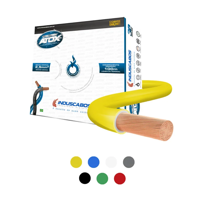 Cabo Flexível Atox 2,5mm² 750V Rolo 100m Induscabos Amarelo