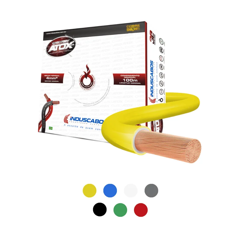 Cabo Flexível Atox 4mm² 750V Rolo 100m Induscabos Amarelo