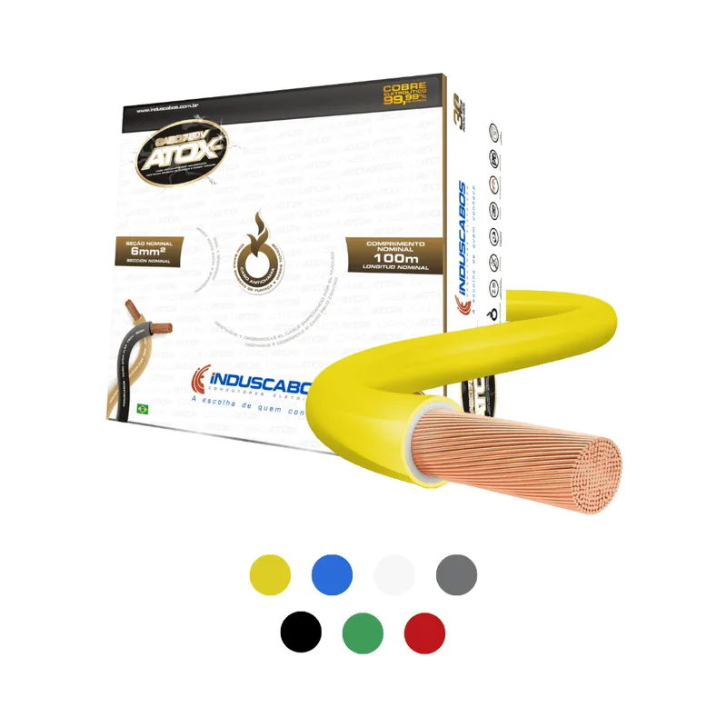Cabo Flexível Atox 6mm² 750V Rolo 100m Induscabos Amarelo