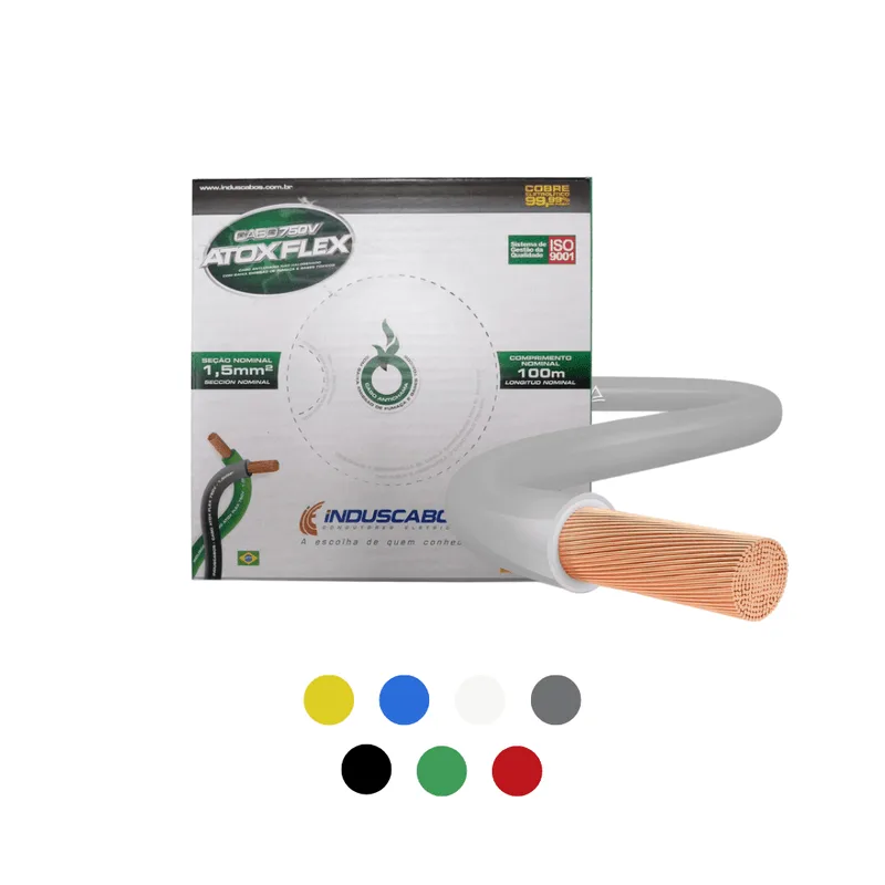 Cabo Flexível Atox 1,5mm² 750V Rolo 100m Induscabos Cinza