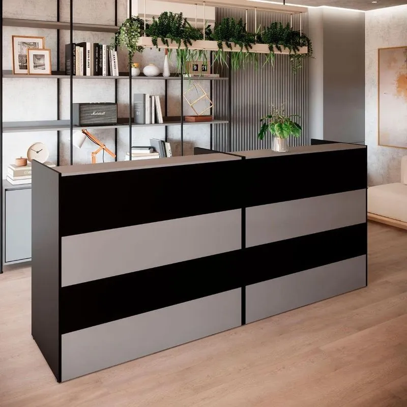 Balcão Para Atendimento Recepção Escritório Mdp 180cm Cinza Sagrado Com Preto F5 Office