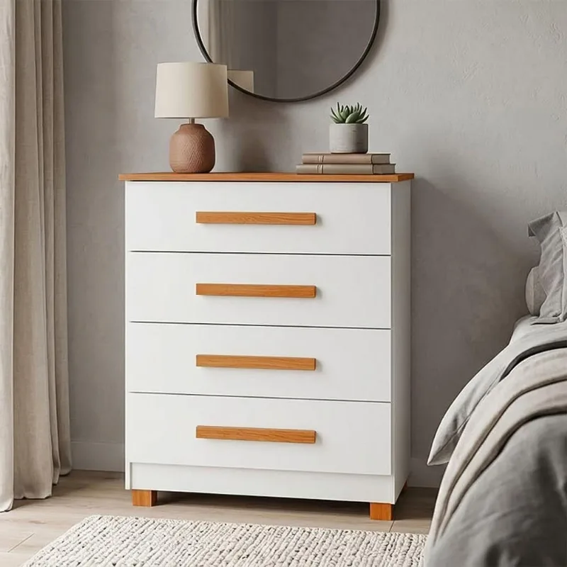 Gaveteiro Suíça 4 Gavetas Mdf Mdp Puxador Integrado Branco Nature Infantile Móveis