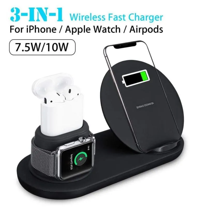 Carregador Wireless 3 em 1 Qi Indução 10W/7W - Apple Watch / Airpods / iPhone XS / XS Max