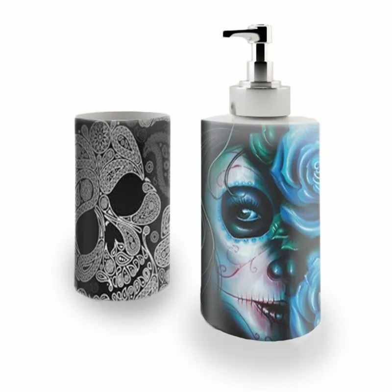 Kit Banh. Saboneteira + P.Escovas Porce.Caveira 400ml (01)