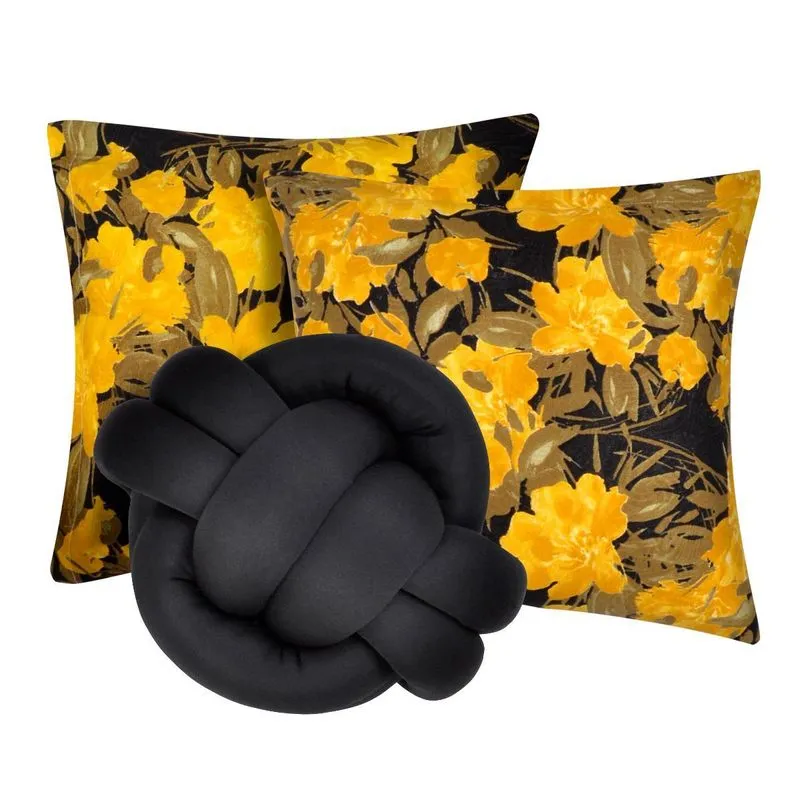 2 Almofadas Decorativas Cheias Sala Sofá + Almofada Nó Preto