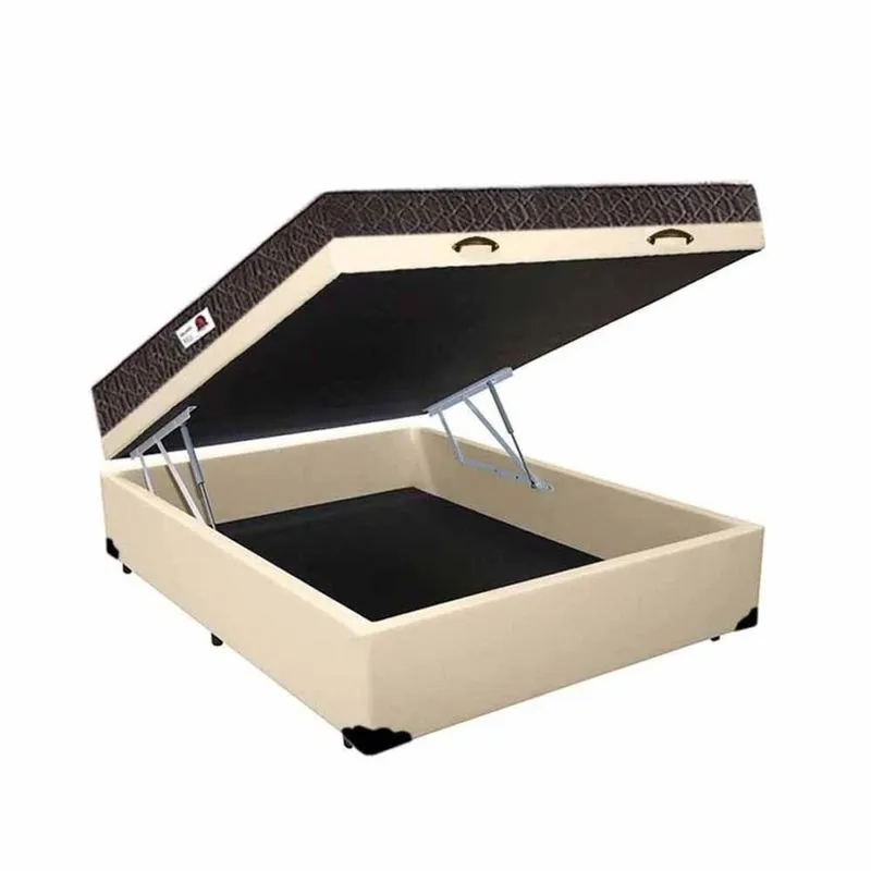 Cama Box Com Baú Casal Pistão A Gás Colchão Molas Bonnel Suede Bege 138cm
