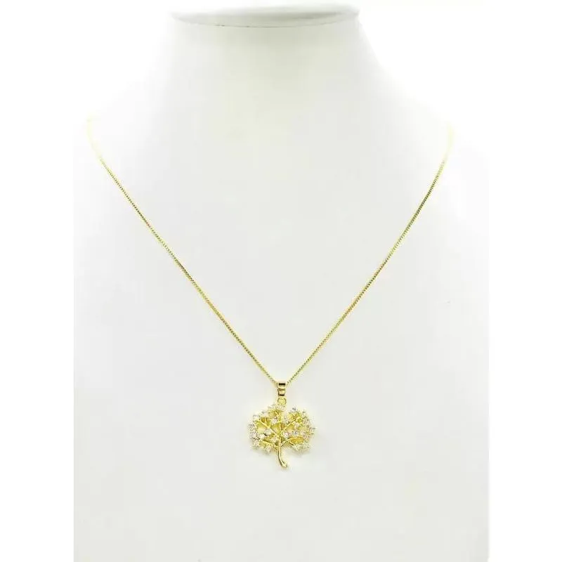 Cordão Feminino Ouro 10mm Árvore Pedras Brilhantes
