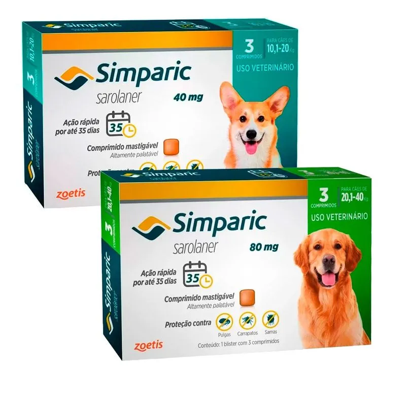 Simparic 40mg 10,1 A 20kg + Simparic 80mg 20,1 A 40kg 3 Comprimidos
