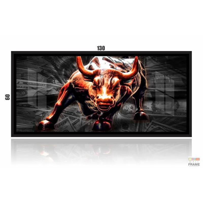 Quadro Decorativo Touro De Wall Street 130x60 Cm Com Moldura