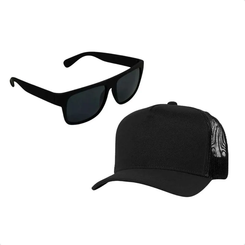 Kit 1 Boné Fé Preto Ajustavél Com Oculos Preto Escuro - 8cm
