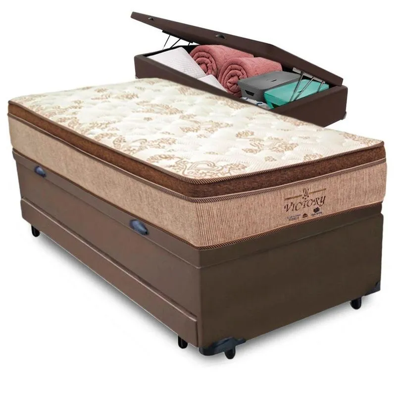 Cama Box com Baú Solteiro Victory Euro Pillow Molas Ensacadas Marrom Vtech
