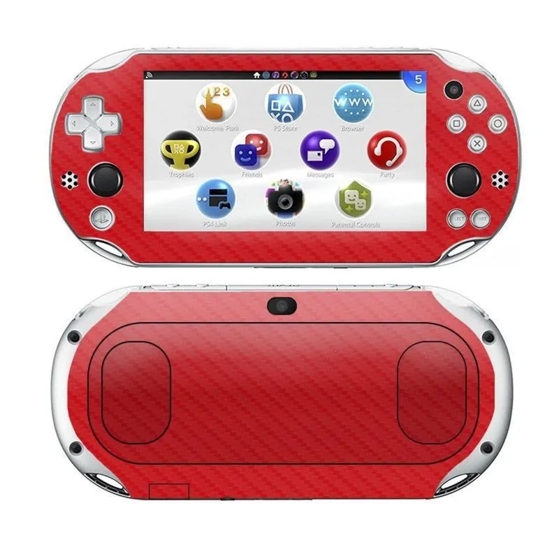 Kit Skin Adesivo Protetor 4D Fibra de Carbono PS VITA Playstation 2000 Slim (4D Vermelho)