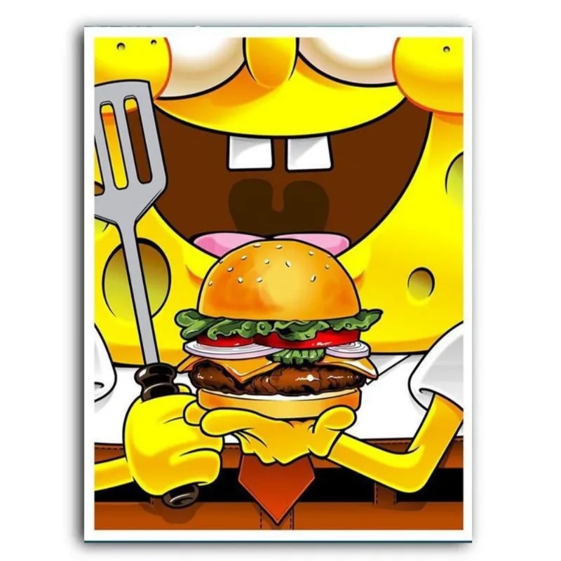 Placa MDF 30 cm x 20 cm - Bob Esponja Hamburger de Siri