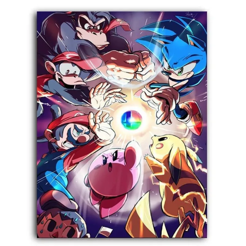 Placa Decorativa MDF Ambientes 30 cm x 20 cm - Super Smash Bros Mario Sonic Pikachu DK Kirby (BD68)
