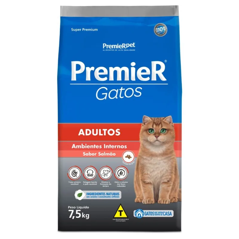 Premier Gatos Adultos Sabor Salmão 7,5 kg