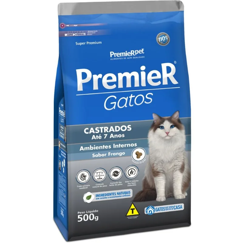 Premier Gatos Castrados Até 7 Anos Sabor Frango 500 g