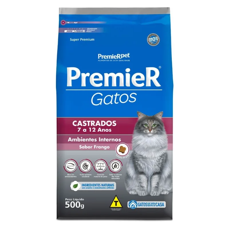 Premier Gatos Castrados 7 a 12 Anos Sabor Frango 500 g