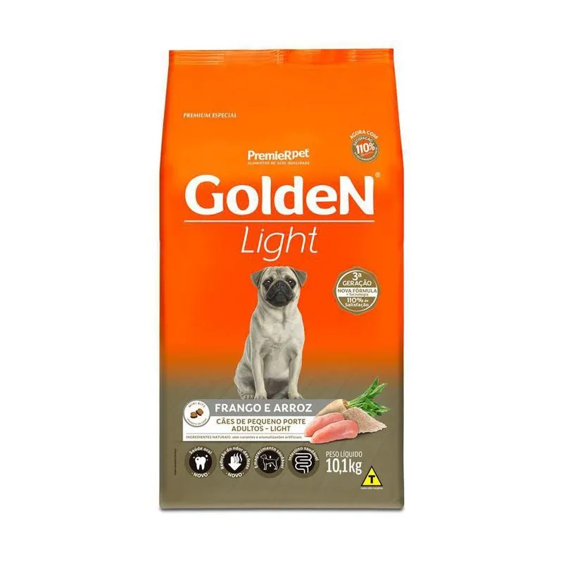 Ração Golden Mini Light Cães Adultos Sabor Frango Arroz 10Kg