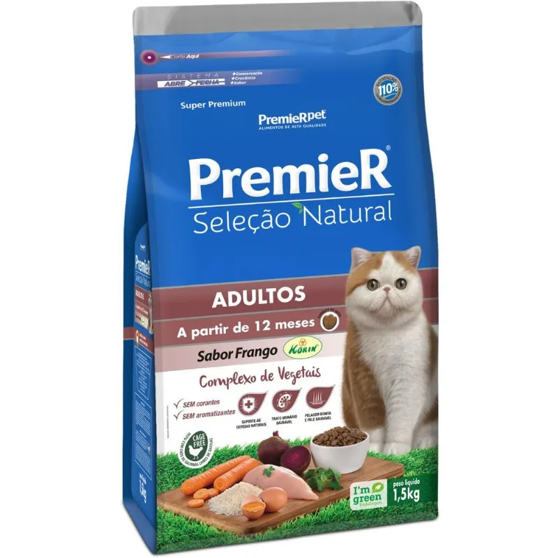 Premier Seleção Natural Gatos Adultos Sabor Frango 1,5 kg