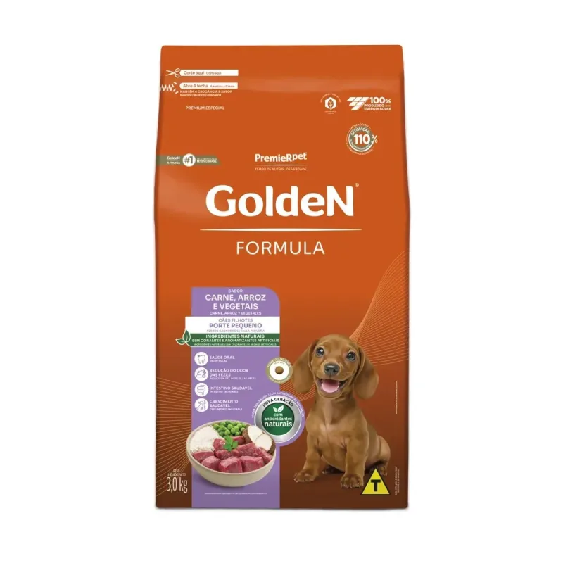 RAÇÃO GOLDEN FORMULA CÃES FILHOTES CARNE E ARROZ PEQUENO PORTE 3KG