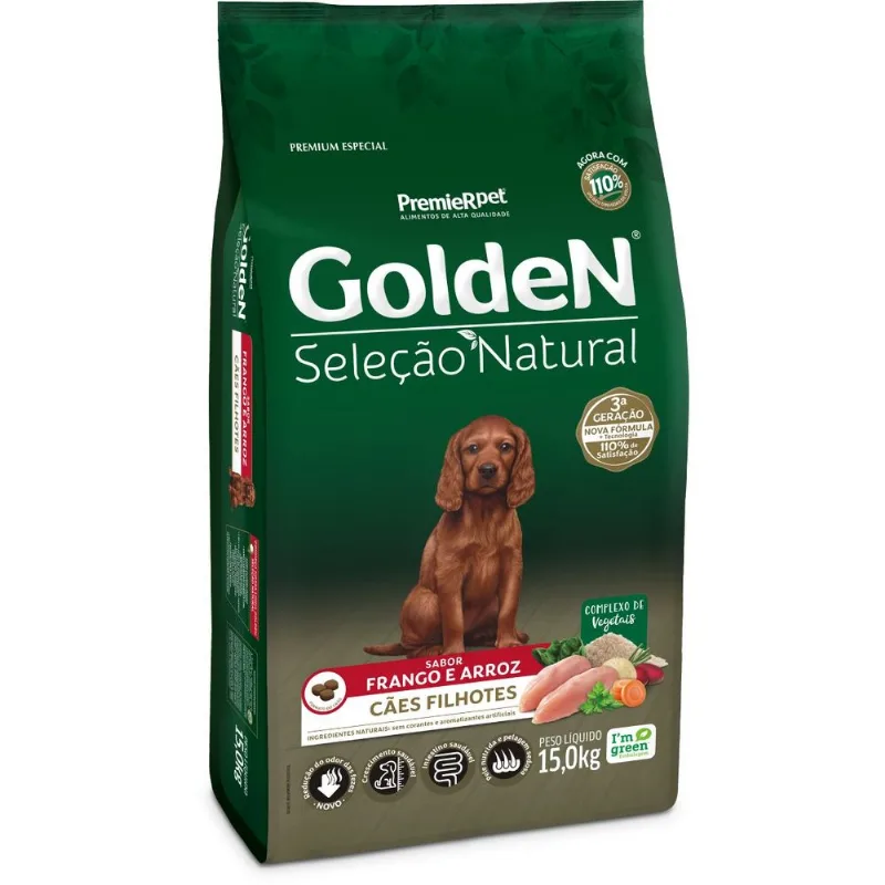 Golden Seleção Natural Cães Filhotes Sabor Frango & Arroz 15 kg
