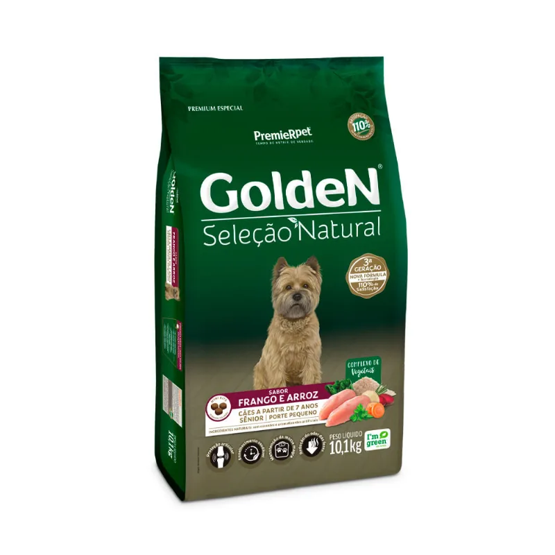 Ração Golden Seleção Natural Para Cães Sênior De Porte Pequeno Sabor Frango E Arroz - 10,1 Kg