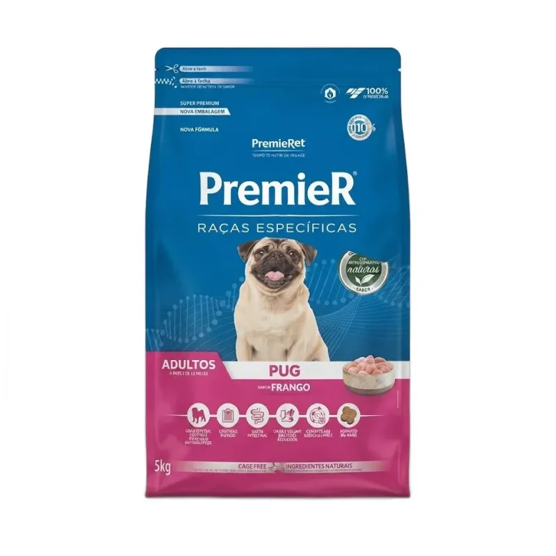 PREMIER RACAS ESPECIFICAS CAES PUG ADULTO FRANGO 2,5KG - petshop Malu