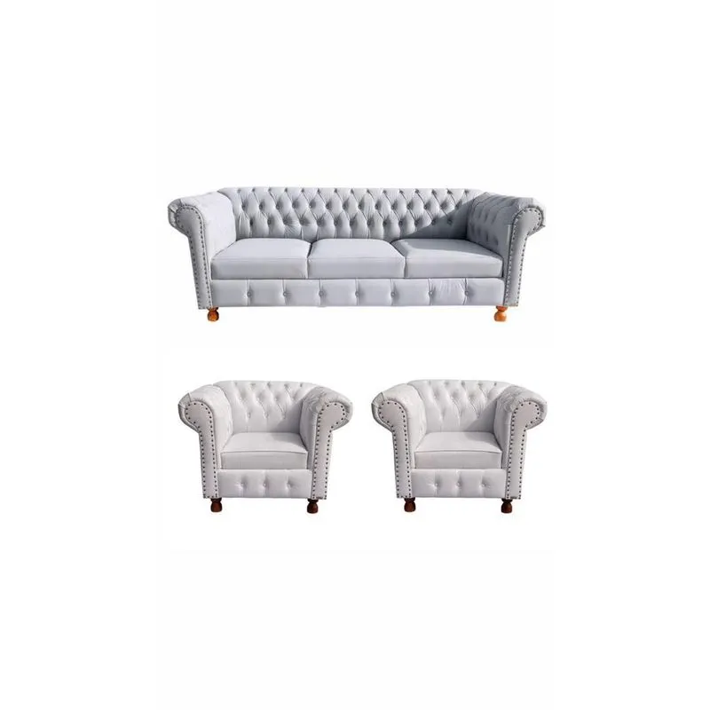 1 Sofá 2M + 2 Poltronas Chesterfield Luiz xv Corano Branco / barbearia, salão de beleza, casa, decoração, recepção