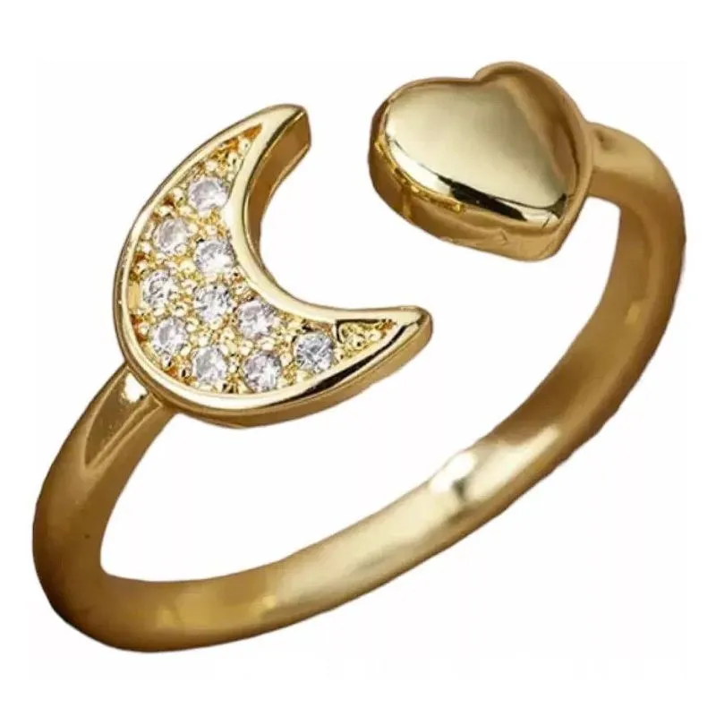 Anel Ajustável Feminino Meia Lua - Banhado A Ouro 18K