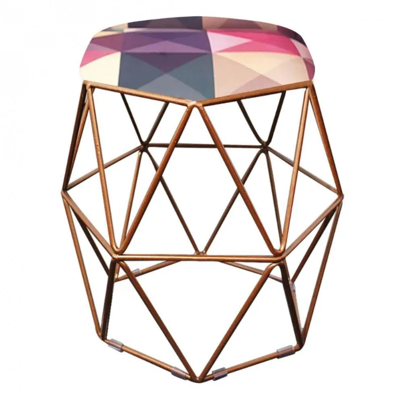 Puff Banqueta Aramado Luna Hexágono Base Bronze Triângulo Colorido