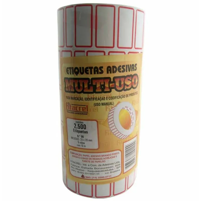 Rolo de Etiqueta Adesiva Preço Nº06 39x20 10M MULT06 Fitacrel - 5RL
