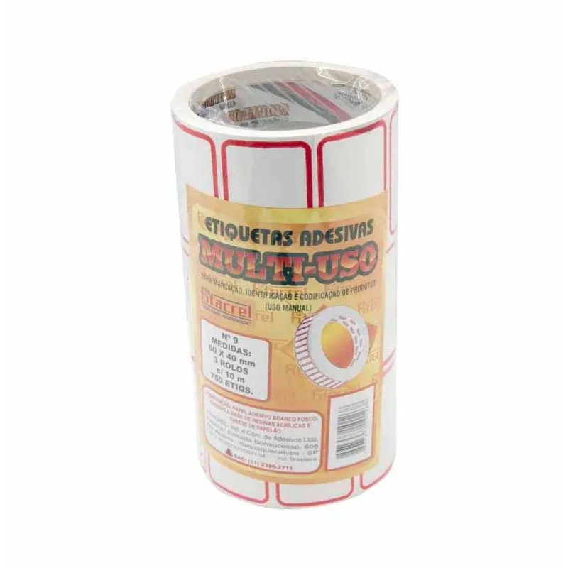 Rolo de Etiqueta Adesiva Preço Nº09 60x40mm 10M MULT08 Fitacrel - 3RL