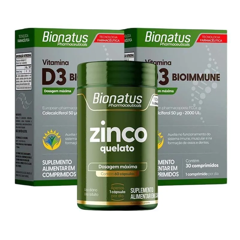 Kit 2 Vitamina D3 Bioimmune + Zinco Quelato Bionatus