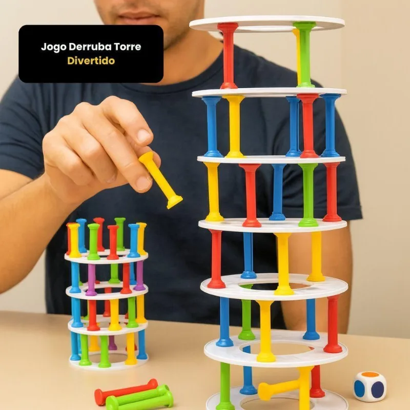 Jogo Derruba Torre Divertido Estimula Concentração e Coordenação Plástico First Bikes