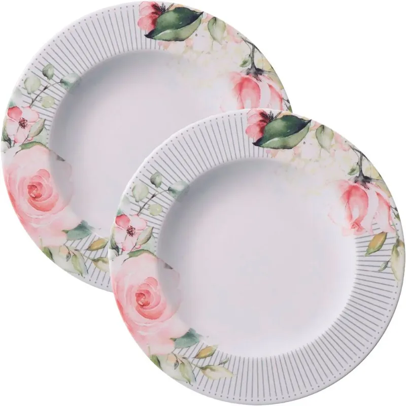 Kit Jogo Prato Fundo Sopa 2 Pessoas 2 Pçs Chá Ornatta 23cm