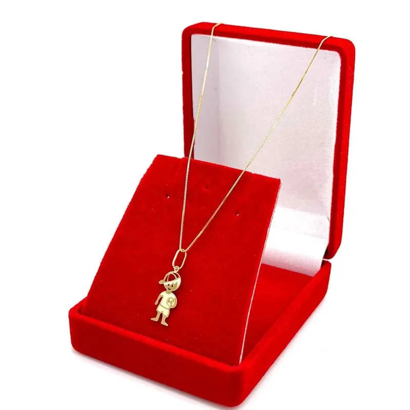 Cordão Ouro 18k Veneziana Feminino 50cm Pingente Cravejado