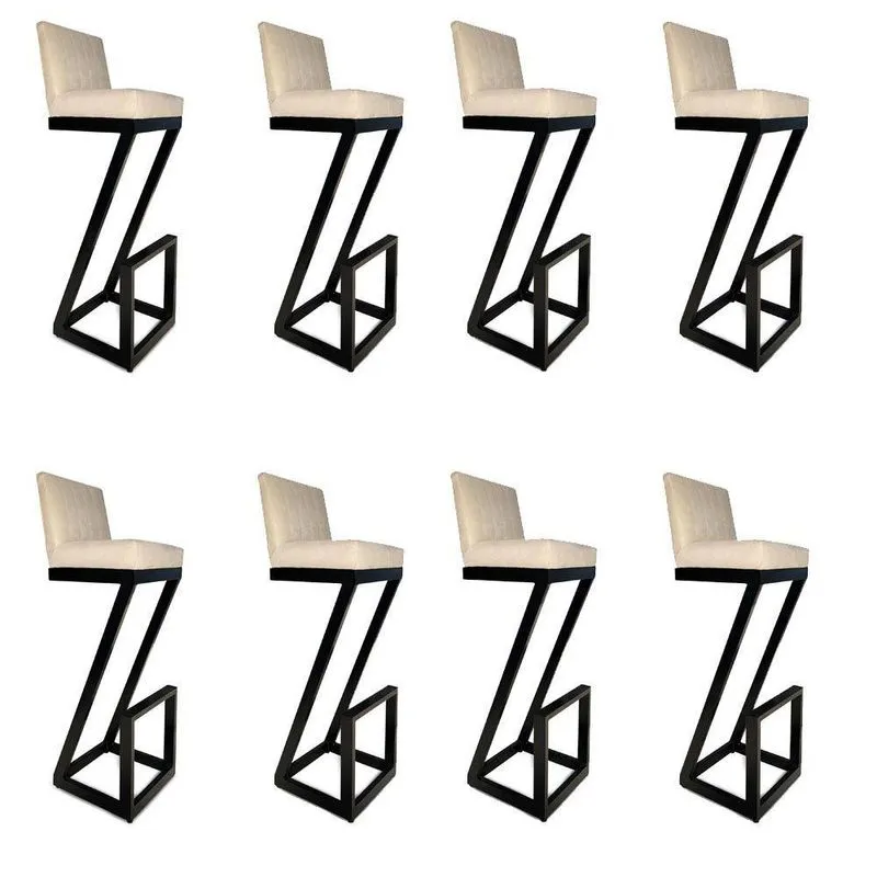 Kit 08 Banqueta Alta Z Base De Ferro Suede Bege D'classe Decor