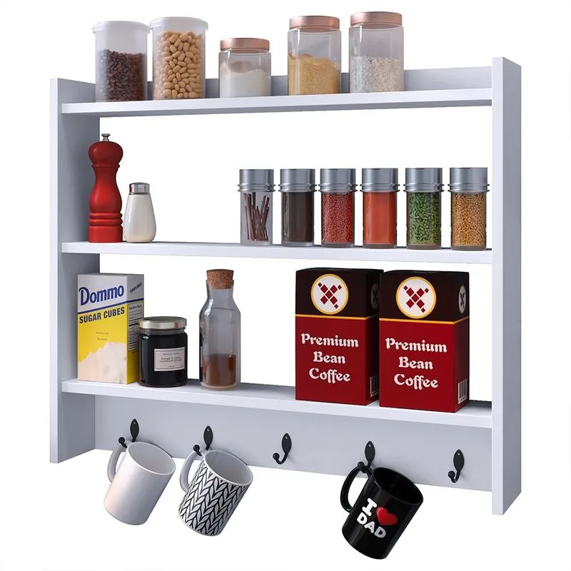 Armário Suspenso Suporte Xícaras Armarinho Amélia Nicho Organizadora Decoração Cozinha Ganchos Resistentes - Branco – rpm Móveis