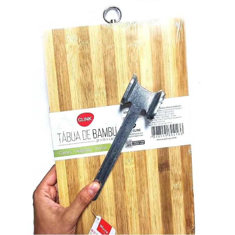 Tábua De Corte Bambu 32Cm Martelo Amaciador Carnes