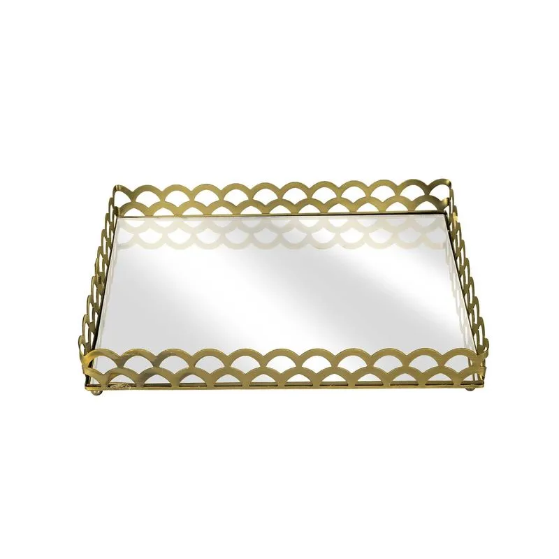 Bandeja Retangular Belga Ouro Espelhada 45x30x5cm - Jolitex