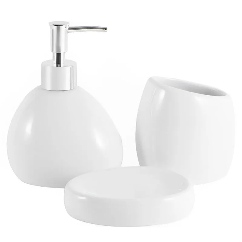 Kit Banheiro Lavabo Cerâmica Serene Acessórios Branco 3 Pçs