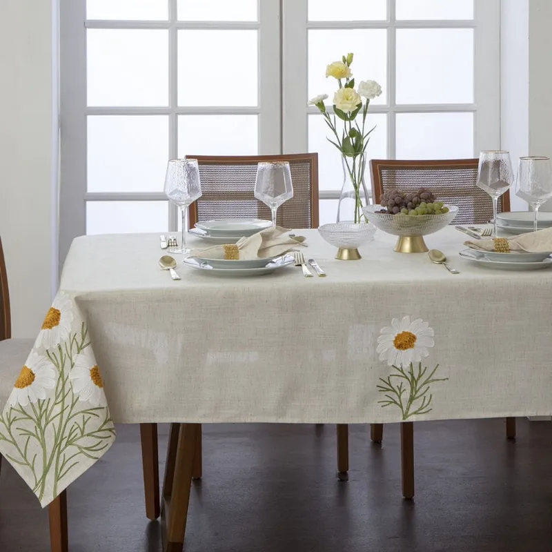 Toalha Mesa Retangular 6 Lugares Jolitex Filipinas Bege