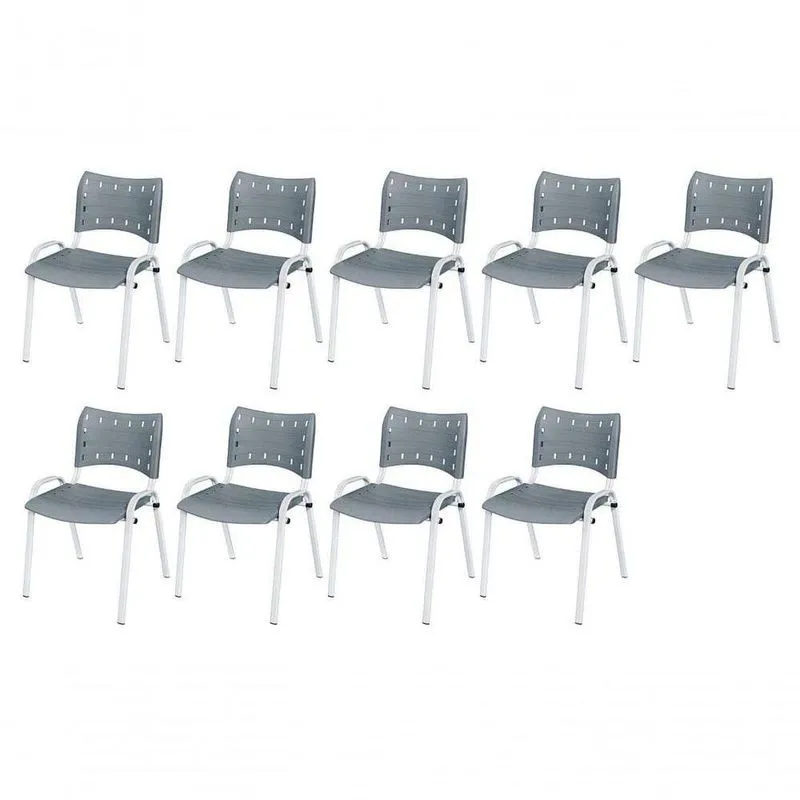 Cadeira Iso Base Branco Igreja, Escola, Escritório - Cinza Kit 9 Peças