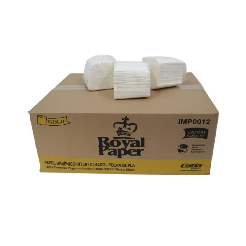 Papel Higiênico Interfolhado Branco Folha Dupla Royal Paper Gold Caixa C/8000 Folhas 10x20 Resistente