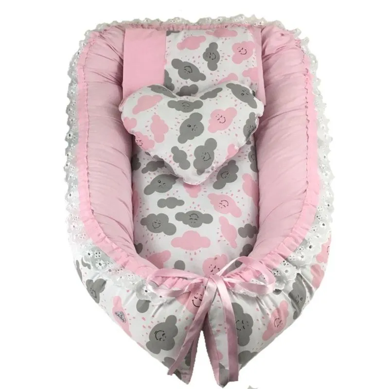 Ninho redutor para berço bebê nuvem rosa 80 cm x 60 cm